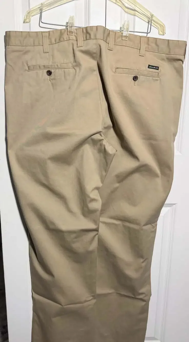3x Eddie Bauer Men's Classic Fit Khaki Chino Pants Flat Front Cotton 44x36 Tall